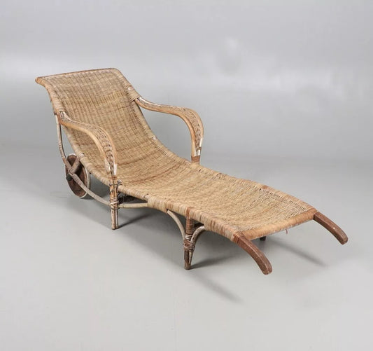 Rare Vintage Antique Retro French Cane Sun Lounger